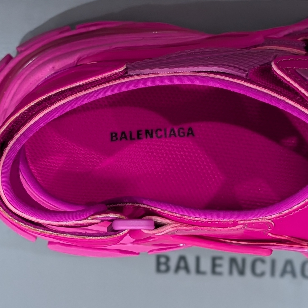 $995 Womens Balenciaga 25MM Monochrome Strapped Sandals Pink 37 US 7 - Picture 8 of 10